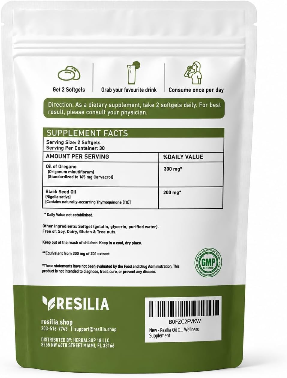Resilia Oil Of Oregano Softgels with Black Seed Oil - 60 Softgels | Non-GMO, Gluten-Free and Soy-Free
