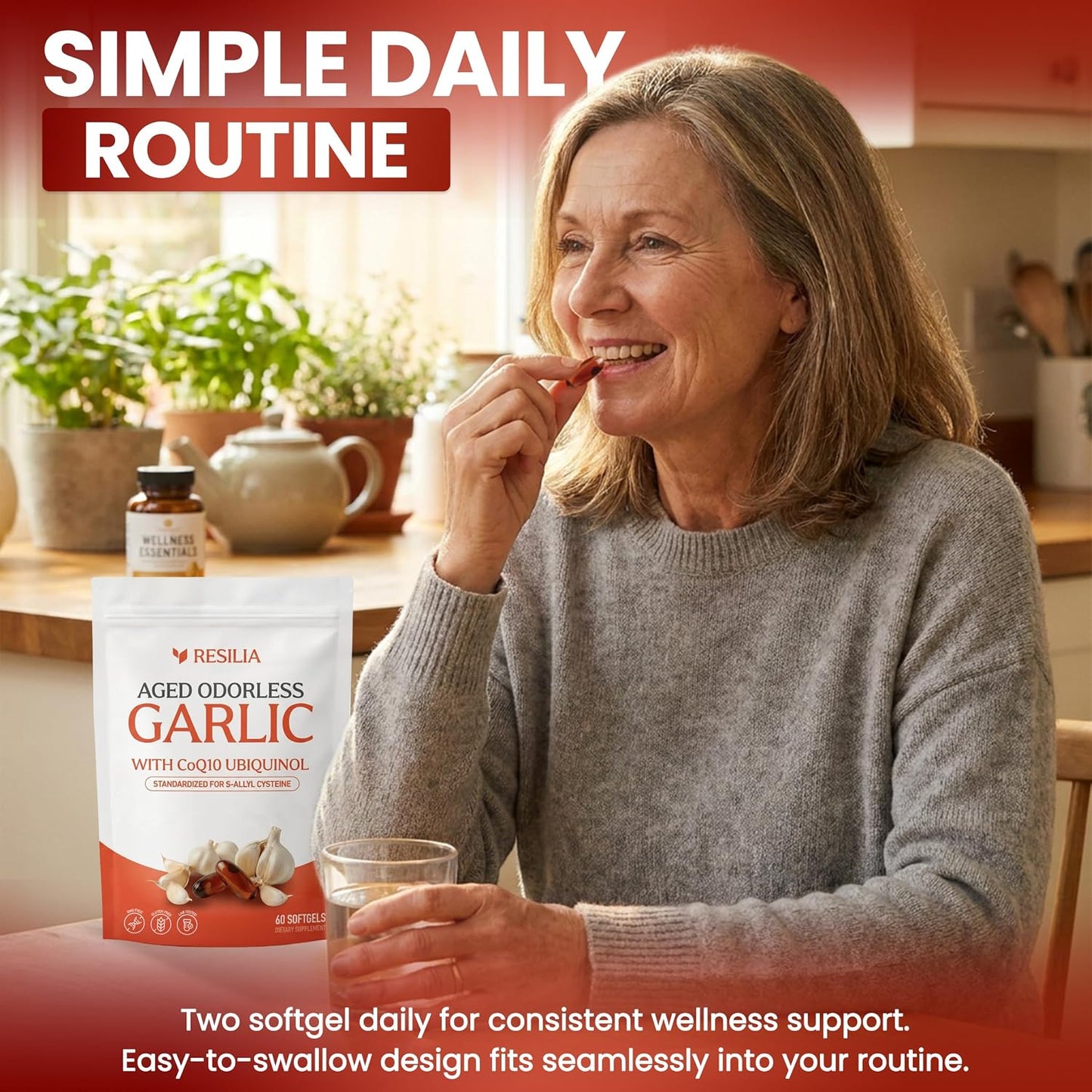 Resilia Odorless Aged Garlic Extract Softgels (60 Count) | 600mg Aged Garlic Extract Per Serving