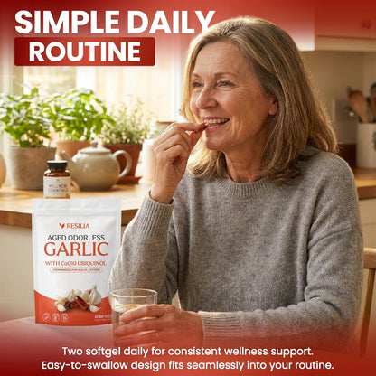 Resilia Odorless Aged Garlic Extract Softgels (60 Count) | 600mg Aged Garlic Extract Per Serving