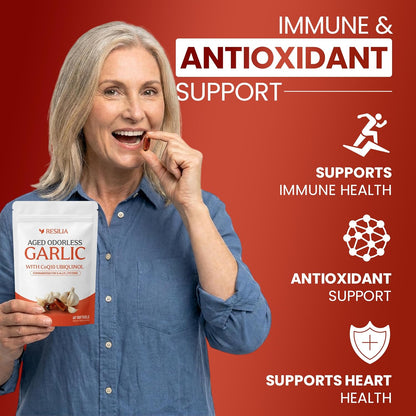 Resilia Odorless Aged Garlic Extract Softgels (60 Count) | 600mg Aged Garlic Extract Per Serving