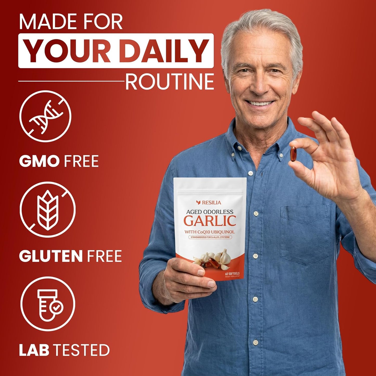 Resilia Odorless Aged Garlic Extract Softgels (60 Count) | 600mg Aged Garlic Extract Per Serving