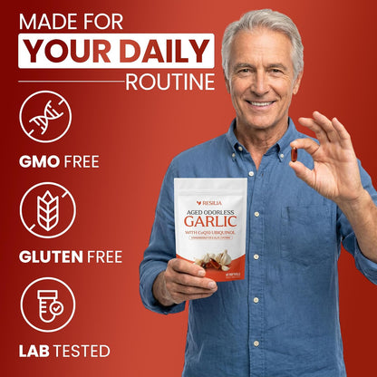 Resilia Odorless Aged Garlic Extract Softgels (60 Count) | 600mg Aged Garlic Extract Per Serving