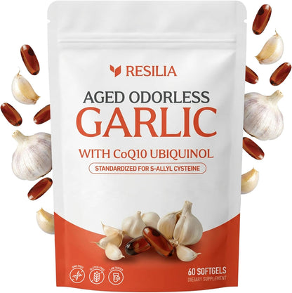 Resilia Odorless Aged Garlic Extract Softgels (60 Count) | 600mg Aged Garlic Extract Per Serving